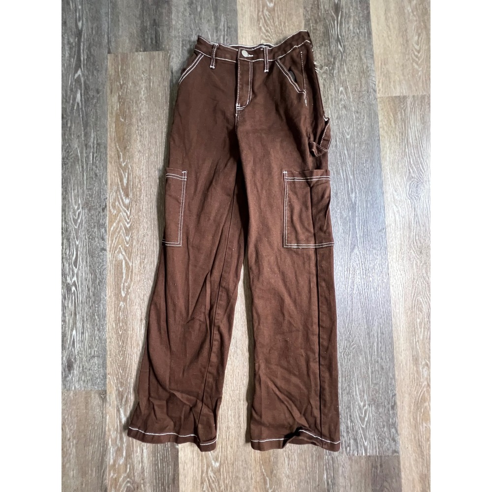 American Bazi Cargo Pants Womens Small Brown Contrast Stitch Wide Leg RJH-9138